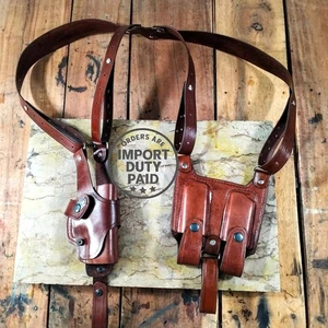 Leather Vertical Roto Shoulder Holster with Double Magazines For Sig Sauer Model - Picture 1 of 6