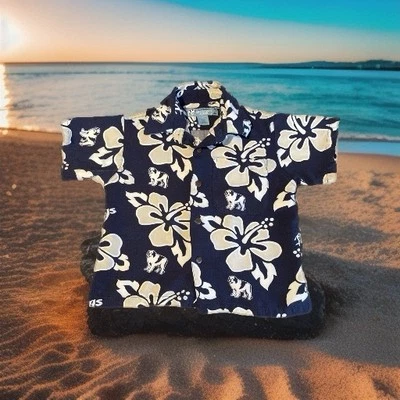 Camisa Hawaiana Azul Big Dogs Niños Manga Corta Juvenil Talla 4/5 Blanco Gris Flores Foto 1 de 4