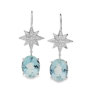 18ct White Gold Aquamarine and Diamond Star Earrings - 10.88ct - Picture 1 of 5