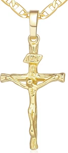 Kreuz Halskette 14K Gold Kreuz Halsketten für Damen Kruzifix Halskette Goldanhänger - Bild 1 von 12