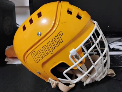 Vintage Cooper SK600 RARE Yellow Hockey Helmet & Goalie Cage Size 6.75 7.75 NHL - Image 1 of 4