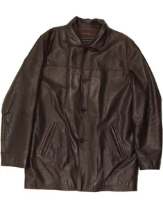 CHEVIGNON Mens Leather Coat UK 40 Large Brown Leather DF56 - Picture 1 of 3