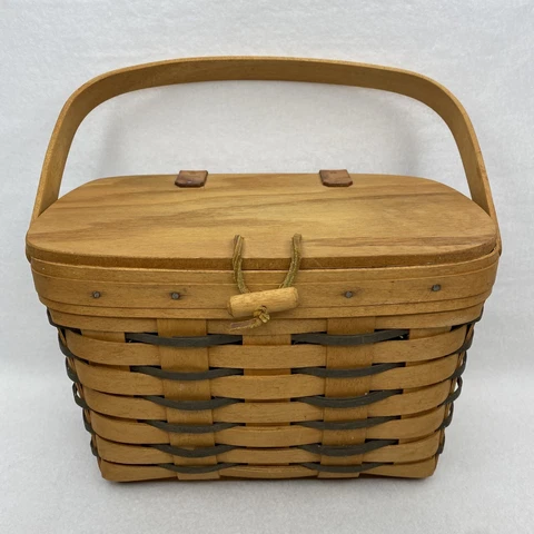 1995 Longaberger Heartland Small Purse Basket 10839 W/ Dresden Blue Accent Weave Cover