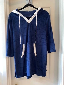 CUDDL DUDS Sun Terry Hooded Tunic NAVY sz LARGE - Picture 1 of 2