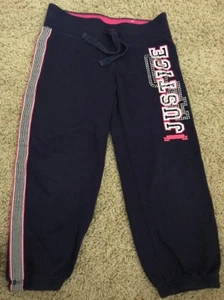 euc JUSTICE Navy Blue Pink Bedazzeled Jewel Athletic CROPPED SWEATPANTS Girls 8 - Picture 1 of 1