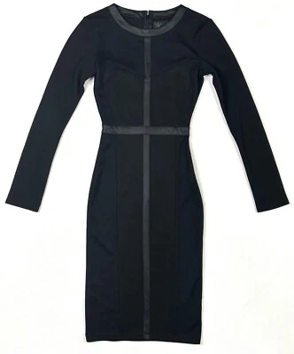 Vestido Kardashian Colección Para Mujer’s XS Negro Imitación Cuero Borde Bodycon Funda Foto 1 de 4