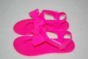 Toddler Girls HOT PINK GEL T-STRAP THONG SANDALS w/ BOW Ankle Strap 7 8 9 10 11 - Picture 1 of 3