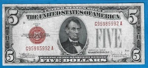 1928 E $5 USN-Legal Tender Note,Red Seal,Circ VF,Nice! - Picture 1 of 2