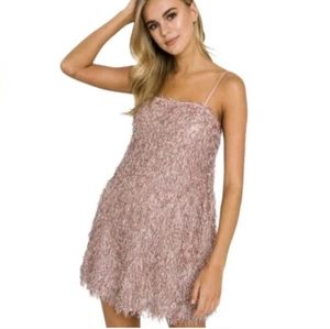 Endless Rose Fringed Flare Mini Dress Pink Size M Medium - Picture 1 of 14