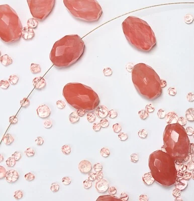 Cuentas de cuarzo cerezo cuarzo ovaladas cuentas para hacer joyas mezcla 200+ piezas Foto 1 de 4