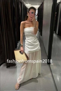 ZARA NEW WOMAN DRAPED COMBINATION STRAPLESS MIDI DRESS ECRU XS-XXL 3152/373/712 - Picture 1 of 3