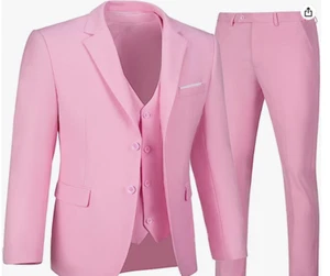 Wehilion Mens Suit Slim Fit Pink 3 Piece S 38R 32W Notch Lapel 2 Button - Picture 1 of 4