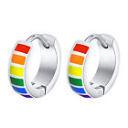 Men Women Lgbtq Pride Rainbow Stainless Steel Huggie Hoop Stud Earrings Ear Clip