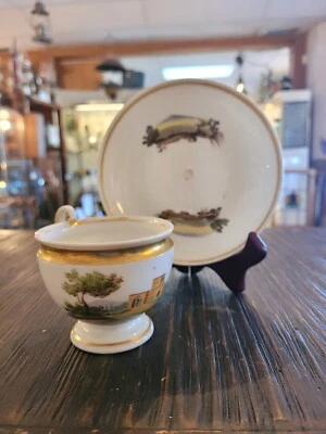 Antique 19th c. French Empire  Porcelain Tea Cup & Saucer - Image 1 of 4