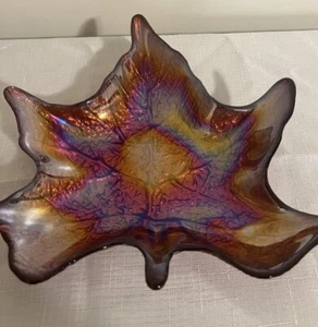 Akcam Glass Iridescent Art/Candy Plate Maple Leaf Shaped Dishes from Turkey - Picture 1 of 5
