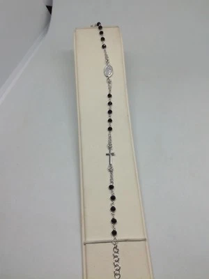 BRACCIALE ARGENTO ROSARIO GRANI ONICE SFACCETTATA MM 4 MADONNA MIRACOLOSA EXPLOI - Immagine 1 di 4