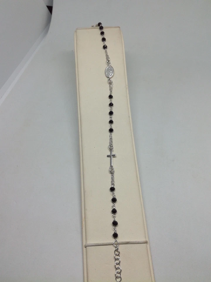 BRACCIALE ARGENTO ROSARIO GRANI ONICE SFACCETTATA MM 4 MADONNA MIRACOLOSA EXPLOI - Immagine 1 di 4