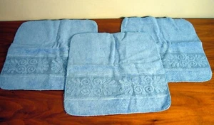 Vintage Cannon Monticello Washcloth Towel Set 3 Blue PC sculpture Flowers Cotton - Picture 1 of 4