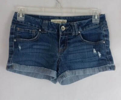 Paris Blues Whiskered Ripped Frayed Cuffed Booty Jean Shorts Size 7 Inseam 2.5" - Image 1 of 4