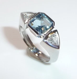 Ring 750 Weißgold 1.20ct. Aquamarin 0.40 ct Diamanten Gr: 53/ 17 mm - änderbar - Bild 1 von 10