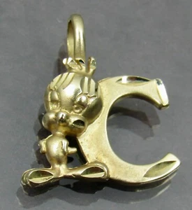 10K Gold Tweety Vogel Anhänger oder Charm Buchstabe Initiale C Warner Bros. Looney Tunes - Bild 1 von 11