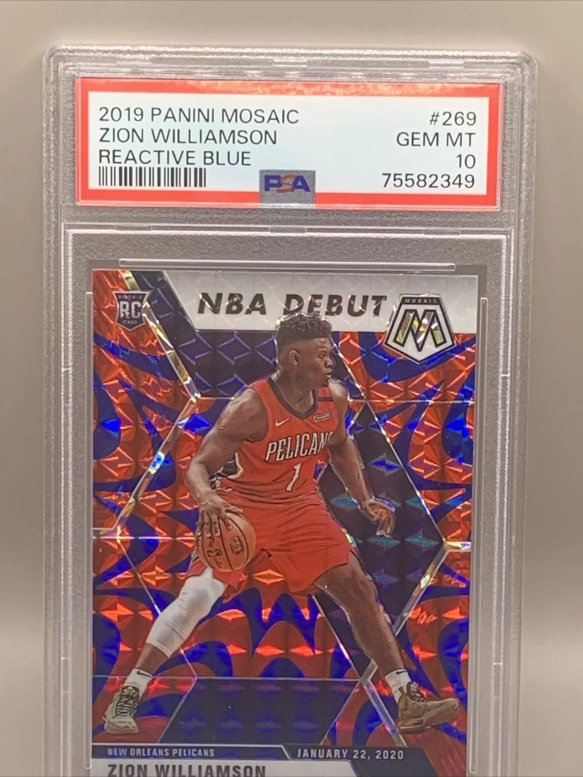 ZION WILLIAMSON 2019 PANINI MOSAIC #269 REACTIVE BLUE ROOKIE CARD PSA 10 GEM NBA