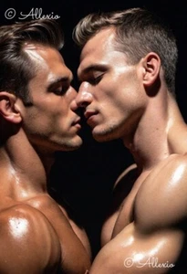 Shirtless Male Couple Kissing Handsome Man Muscular Gay Interest Beefcake #46 - Picture 1 of 4
