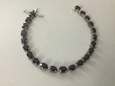 Vintage 22 Red Garnet 925 Sterling Silver Oval Tennis Bracelet w/ Double Lock - Image 1 of 4
