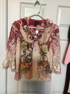 New Directions Women's Lightweight Open Front Jacket Pink Floral, Lace, PM - Picture 1 of 8
