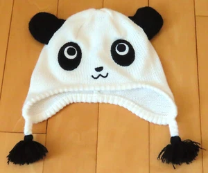 NWT Gymboree PANDA ACADEMY Girls' Size 5-7 Panda Knit Hat w Pom Poms - Picture 1 of 3