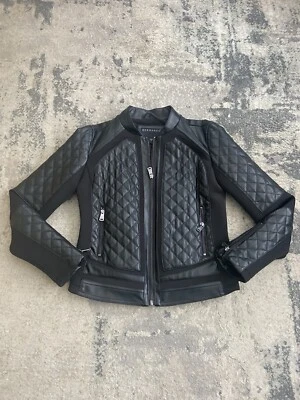 Abrigo Chaqueta Mujer Bernardo Negro Motociclista Forrado Plisado Pequeño Foto 1 de 4