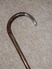 Antique Gents Walnut Walking Stick - Crook Handle W/ Flat Silver Tip H/m 1903