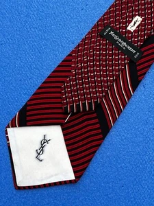 Authentic YSL YVES SAINT LAURENT Striped Design On Red All Silk Wide Necktie Tie - Picture 1 of 11