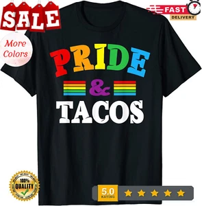 Pride And Tacos LGBT Gay Pride Rainbow Flag Taco Lover Gift Unisex T-Shirt - Picture 1 of 14