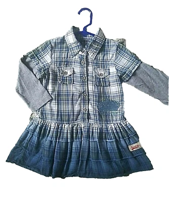 NAARTJIE Girls Blue Green Plaid Dip Dye CROWN RUFFLE DRESS Drop Waist Bling Sz 4 - Image 1 of 4