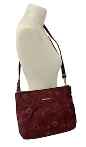 Travelon Burgundy Floral Crossbody Nylon Purse Adj. Strap Zip Pocket Burgundy - Picture 1 of 14