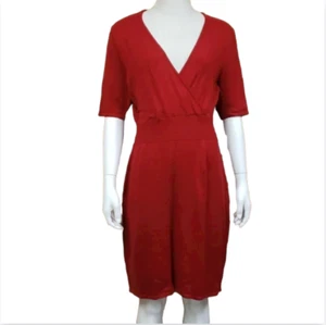 Liz Claiborne Womens Sweater Dress Large New Red V-Neck Fitted Waist Knee Length - Picture 1 of 7