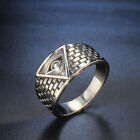 Vintage Egyptian Pyramids God Eye Ring Stainless Steel Men's Masonic Biker Ring