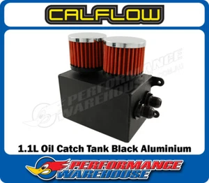 Calflow 1.1 Litre Rectangular Black Aluminium Oil Catch Tank With Breathers - Imagen 1 de 7