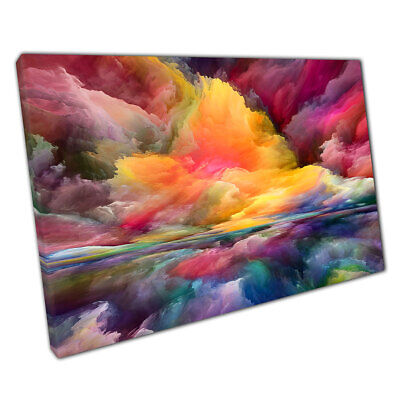 Rainbow Colourful Cloudy Abstract Sky Landscape Wall Art Print On Canvas • 11.14£