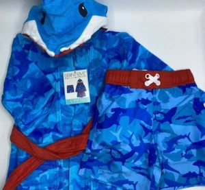 Boys Size 5/6 Saint Eve 2-Piece Set Shark Beach Cover Up & Swim Trunks Swimsuit - Picture 1 of 6