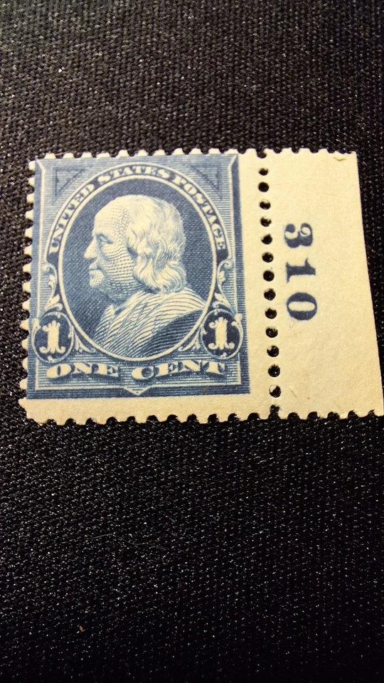U.S. Stamps Scott #247, M/F/VLH, Blue, 1 Cent, Franklin, Perf 12, 1894 w/#d Selv - Image 1 of 2