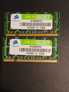 Set of 2 Corsair 1GBDDR2 SODIMM PC2-5300 667 MHZ Memory RAM VS1GSDS667D2 - Picture 1 of 6