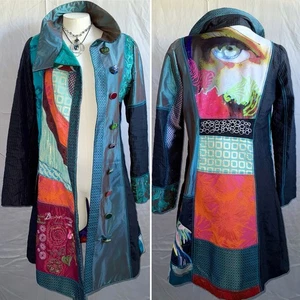 Desigual Women’s Coat Sz 38 US 8 Vintage Boho Patchwork Artsy Jacket Multicolor - Picture 1 of 20