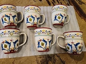 Lot Of 6 Retired Bobby Flay SEVILLA RED 4.25” Coffee Mugs: Floral • Cream Blue - Picture 1 of 5