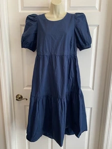 Vestido Gretchen Scott para mujer azul marino ajustado y acampanado manga abullonada minimalista talla M - Imagen 1 de 8