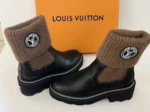 Louis Vuitton Beaubourg Sweater Cuff Leder Stiefeletten EU 38 Schwarz Kaffee Neu mit Karton - Bild 1 von 14