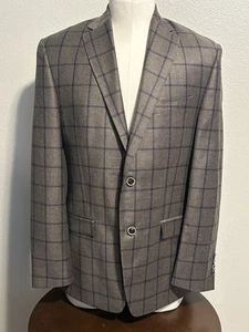 Patrick James Blazer Mens 40R Brown Plaid Windowpane 100% Wool Sports Coat REDA - Picture 1 of 14