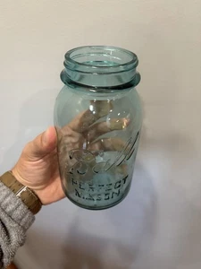 Antique Ball Perfect Mason Canning Jar #5, Blue Glass Mason Jar Quart - Picture 1 of 3