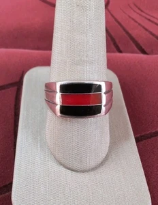 Vintage Sterling Silver Black Onyx & Carnelian Ring Size 10.5 RAW Stamped - Picture 1 of 10
